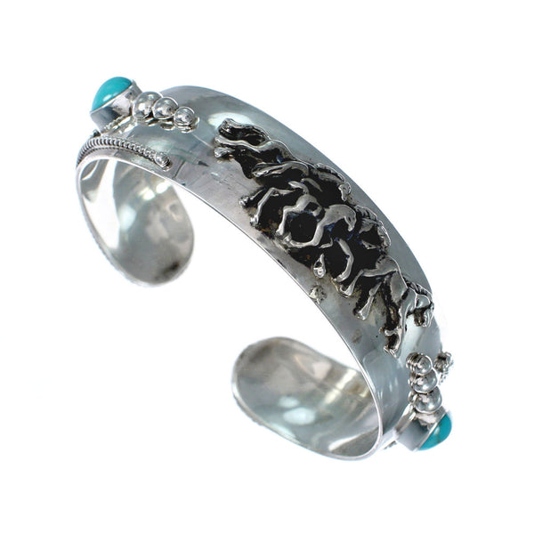 Sterling Silver Turquoise Navajo Wolf Cuff Bracelet AX123905